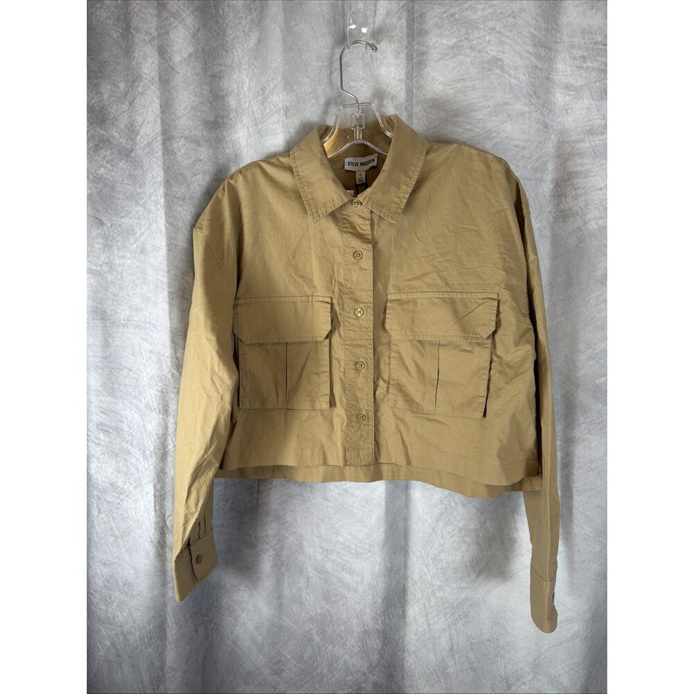 Steve Madden Short Boxy Poplin Shirt Sz S Button Up Utility Elevated Basic NWT - Picture 2 of 7